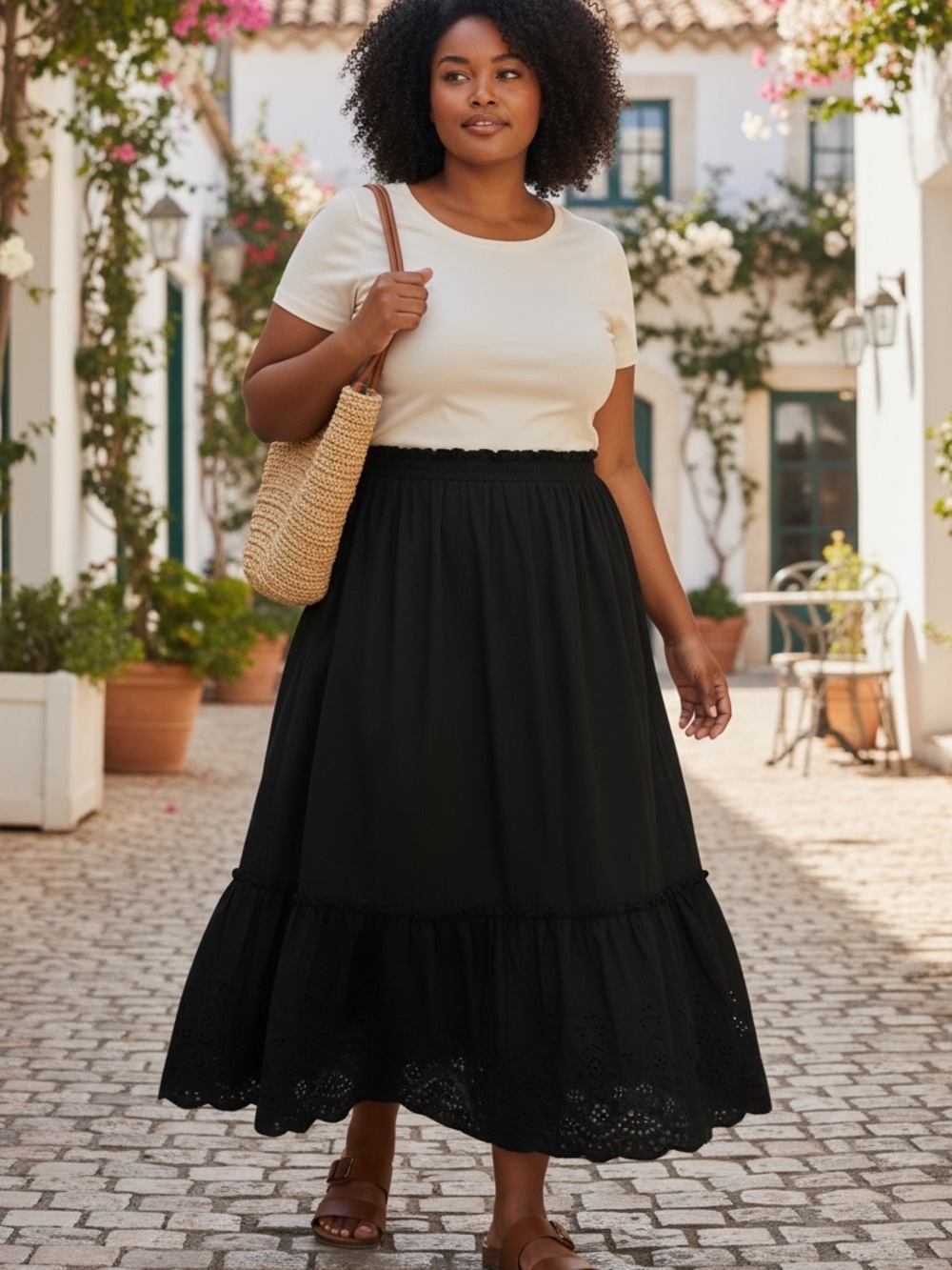 Time and Tru Black Maxi Skirt with Eyelet Hem